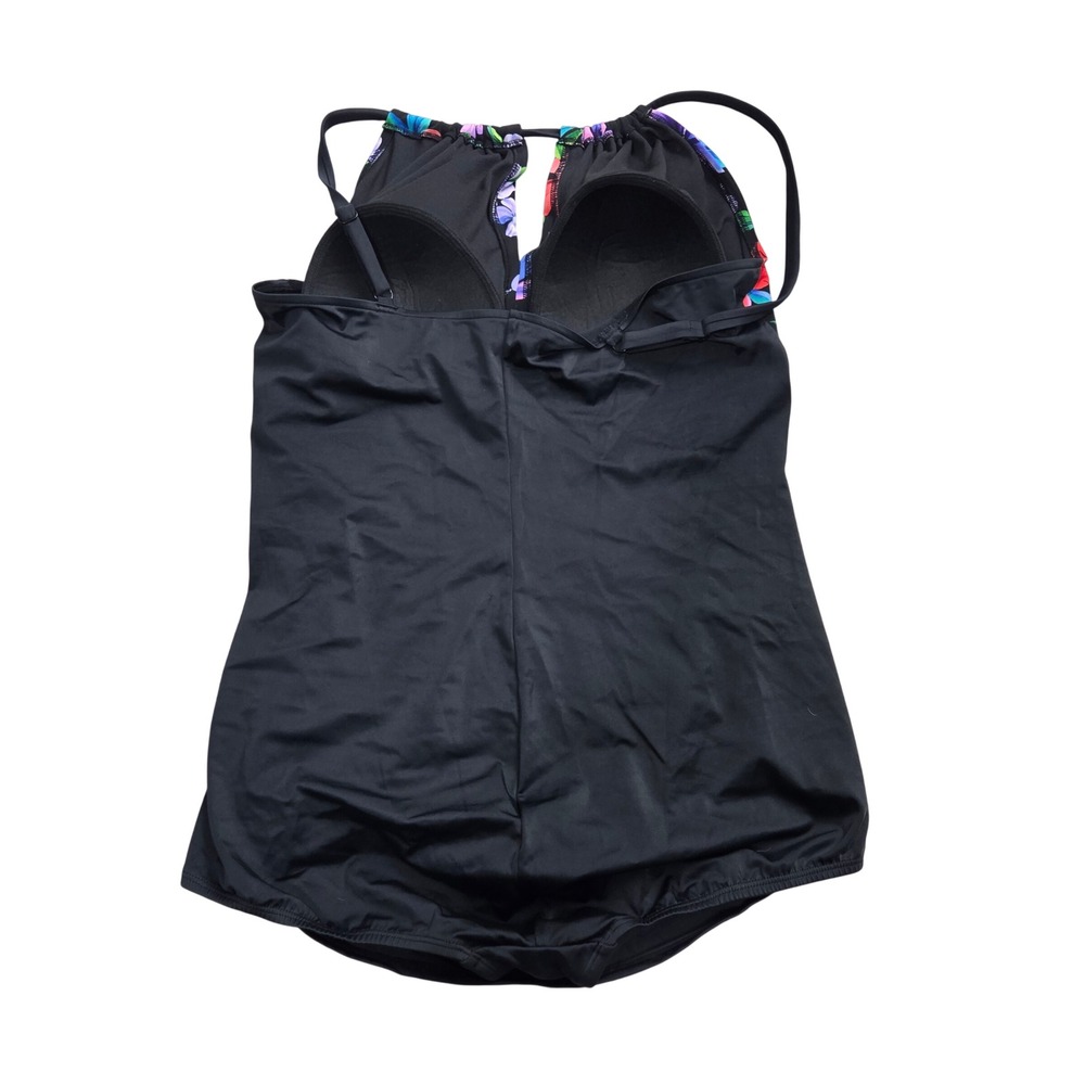 Suddenly Slim by Catalina Women Black Floral Ruched Swimdress One Piece XL 16-18 - Picture 3 of 4